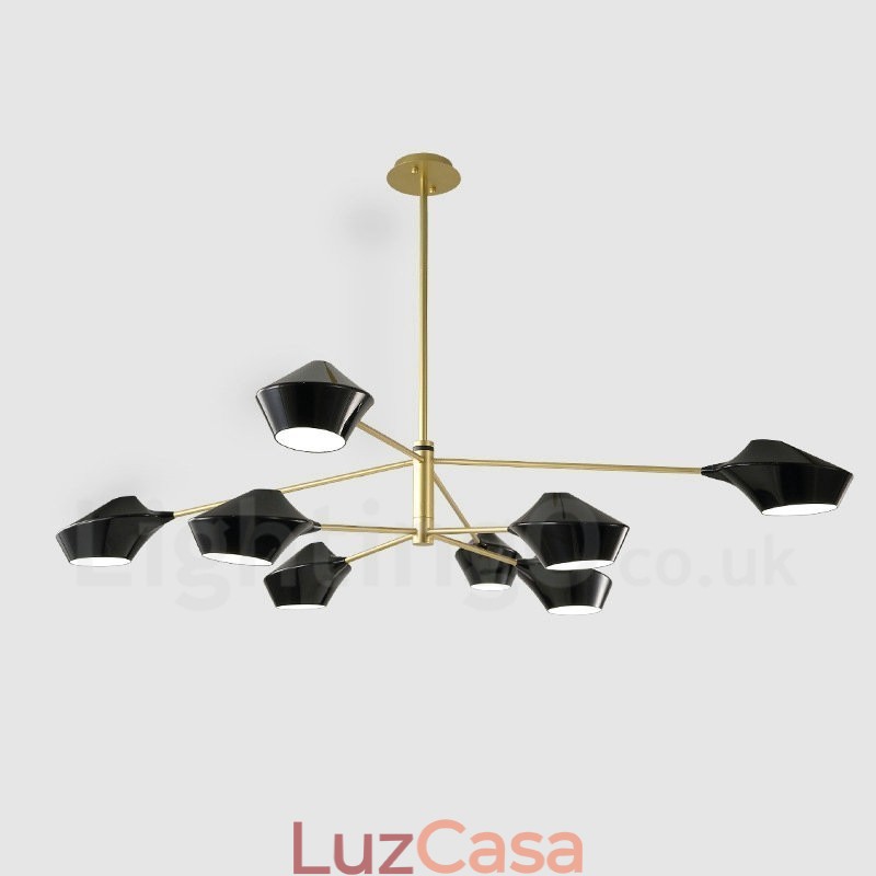 Lustre retrô linear de duas camadas multicoloridas, 8 luzes com abajures de acrílico, garagem ao ar livre