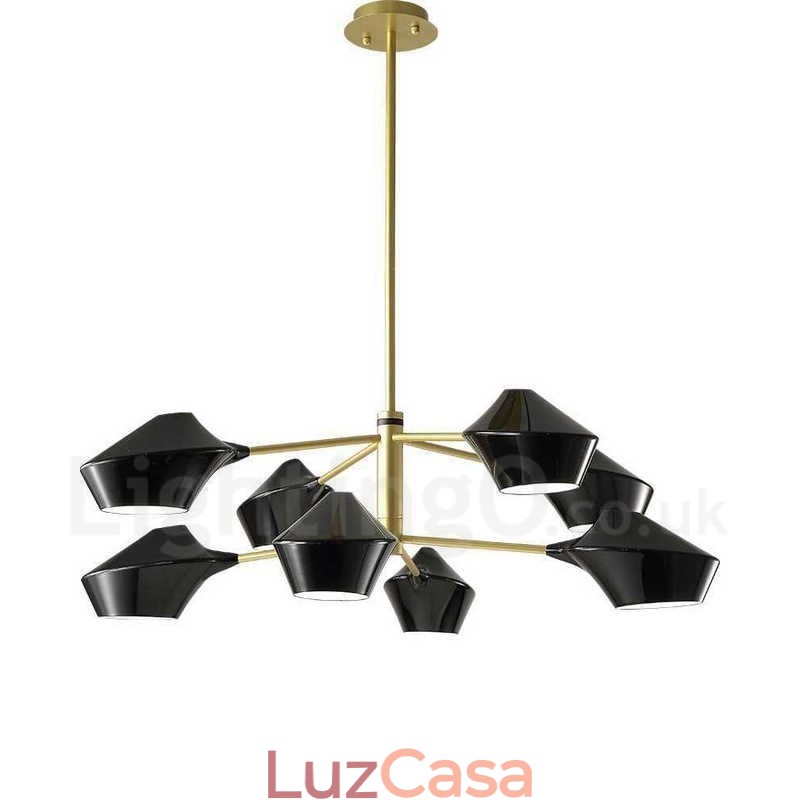 Lustre retrô linear de duas camadas multicoloridas, 8 luzes com abajures de acrílico, garagem ao ar livre