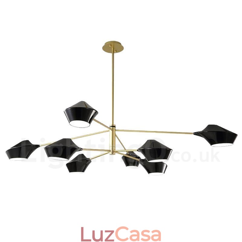 Lustre retrô linear de duas camadas multicoloridas, 8 luzes com abajures de acrílico, garagem ao ar livre