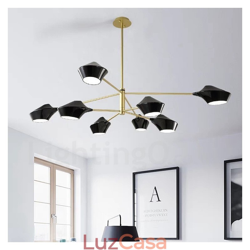 Lustre retrô linear de duas camadas multicoloridas, 8 luzes com abajures de acrílico, garagem ao ar livre