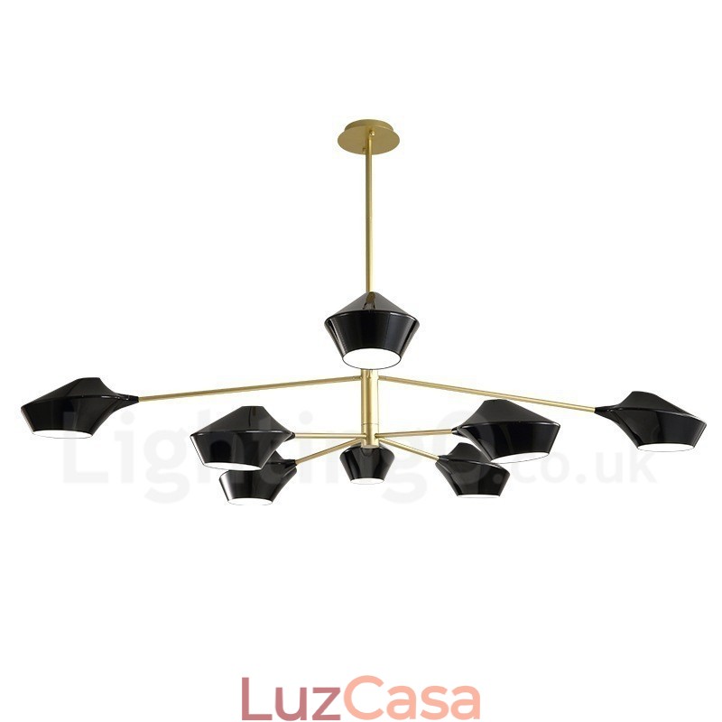 Lustre retrô linear de duas camadas multicoloridas, 8 luzes com abajures de acrílico, garagem ao ar livre