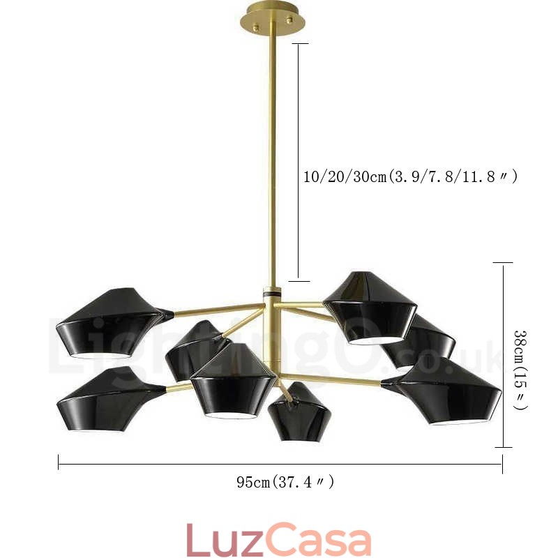 Lustre retrô linear de duas camadas multicoloridas, 8 luzes com abajures de acrílico, garagem ao ar livre