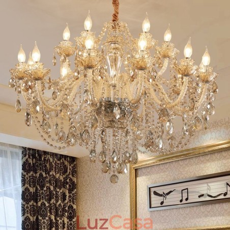 Lustre de cristal elegante com 18 (12+6) luzes cor conhaque Lustre de cristal elegante com 18 (12+6) luzes cor conhaque