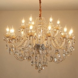 Lustre de cristal elegante com 18 (12+6) luzes cor conhaque