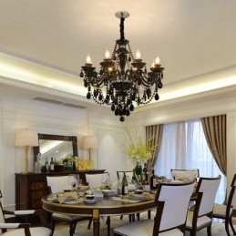 Lustre de cristal elegante preto com 8 luzes e vela