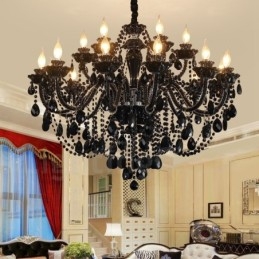 Lustre de cristal elegante preto com 18 (12+6) luzes