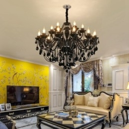 Lustre de cristal elegante preto com 18 (12+6) luzes