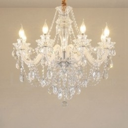Lustre de braço branco com vela de cristal transparente de 8 luzes
