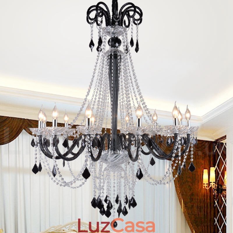 Lustre de Cristal Preto Vela