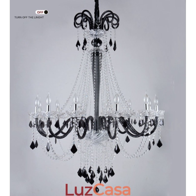 Lustre de Cristal Preto Vela