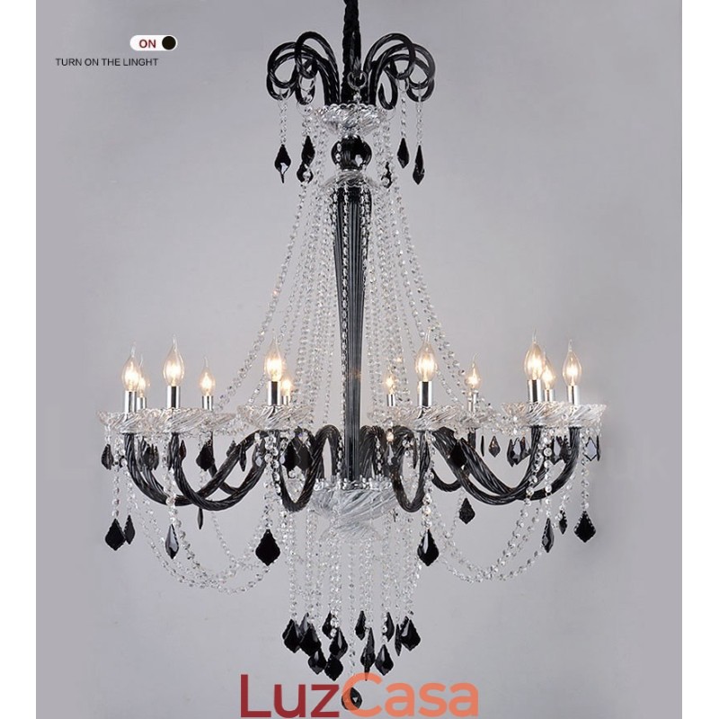 Lustre de Cristal Preto Vela