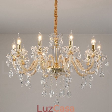 Lustre de ouro com lustre de vela de cristal transparente Lustre de ouro com lustre de vela de cristal transparente