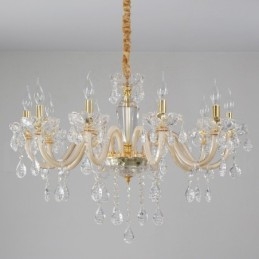 Lustre de ouro com lustre de vela de cristal transparente