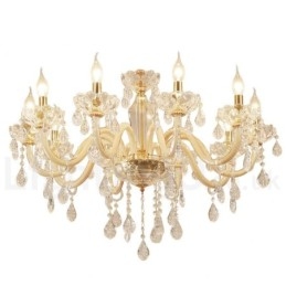 Lustre de ouro com lustre de vela de cristal transparente