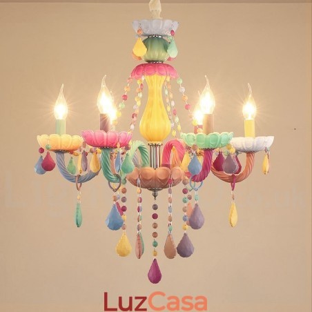 Macaron 6 Lustre de Luz com Vela de Cristal Multicores Mini Estilo para Crianças Macaron 6 Lustre de Luz com Vela de Cristal Multicores Mini Estilo para Crianças