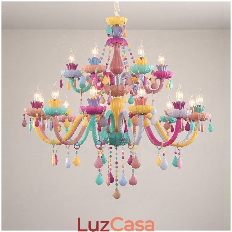 Macaron 18 (12+6) Lustre de Luz com Vela de Cristal Multicores Estilo Mini para Crianças