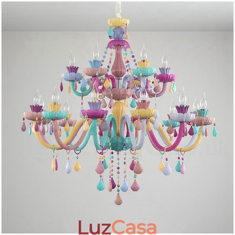 Macaron 18 (12+6) Lustre de Luz com Vela de Cristal Multicores Estilo Mini para Crianças