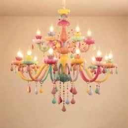 Macaron 18 (12+6) Lustre de Luz com Vela de Cristal Multicores Estilo Mini para Crianças