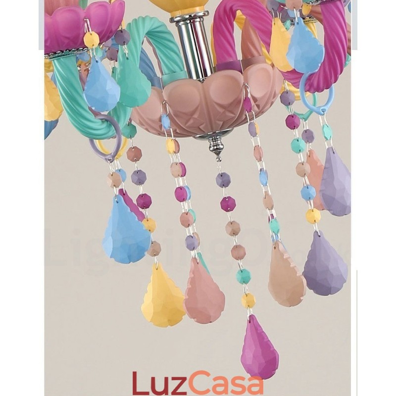 Macaron 18 (12+6) Lustre de Luz com Vela de Cristal Multicores Estilo Mini para Crianças