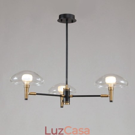 Lustre de 3 luzes estilo mini uplight com acabamento pintado galvanizado e cúpulas de vidro Lustre de 3 luzes estilo mini uplight com acabamento pintado galvanizado e cúpulas de vidro