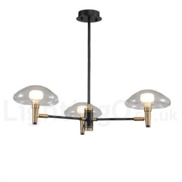 Lustre de 3 luzes estilo mini uplight com acabamento pintado galvanizado e cúpulas de vidro