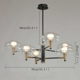 Lustre de 6 luzes com acabamento pintado galvanizado e cúpulas de vidro