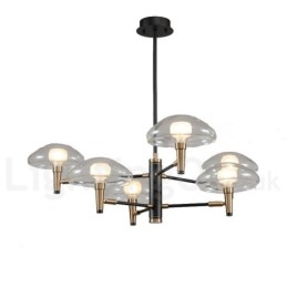Lustre de 6 luzes com acabamento pintado galvanizado e cúpulas de vidro