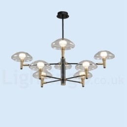 Lustre de 8 luzes com acabamento pintado galvanizado e cúpulas de vidro