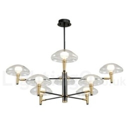 Lustre de 8 luzes com acabamento pintado galvanizado e cúpulas de vidro