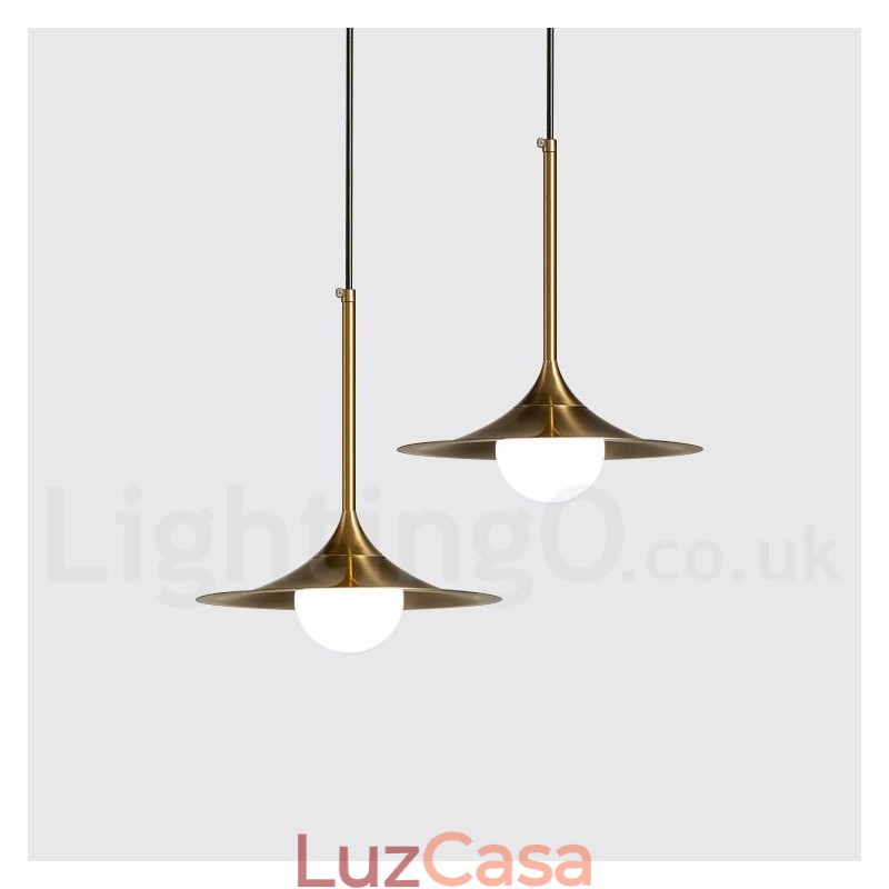 1 Luz Industrial Estilo Mini Estilo Dourado Acabamento Pintado Galvanizado Luminária Pendente com Sombra de Vidro