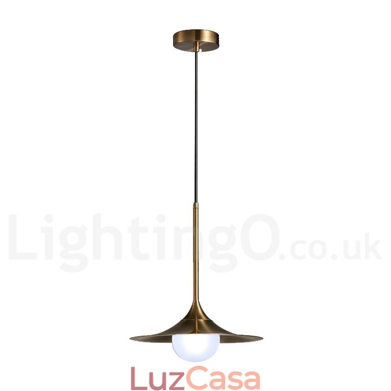 1 Luz Industrial Estilo Mini Estilo Dourado Acabamento Pintado Galvanizado Luminária Pendente com Sombra de Vidro