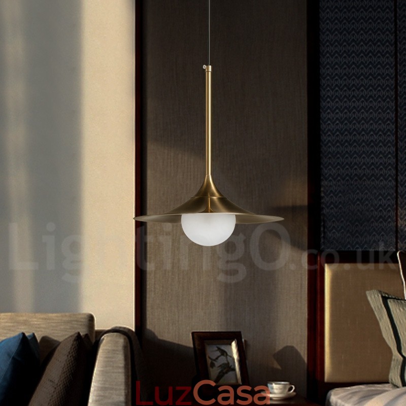 1 Luz Industrial Estilo Mini Estilo Dourado Acabamento Pintado Galvanizado Luminária Pendente com Sombra de Vidro