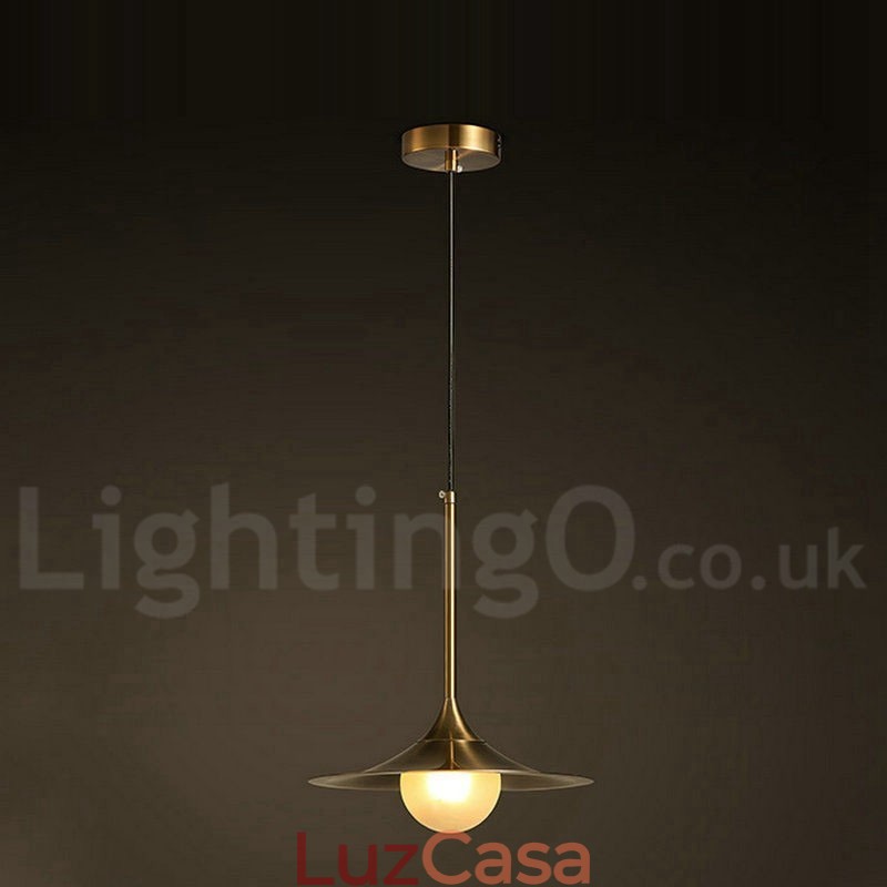 1 Luz Industrial Estilo Mini Estilo Dourado Acabamento Pintado Galvanizado Luminária Pendente com Sombra de Vidro