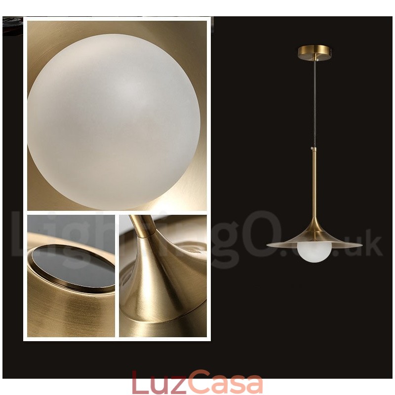 1 Luz Industrial Estilo Mini Estilo Dourado Acabamento Pintado Galvanizado Luminária Pendente com Sombra de Vidro