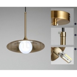 1 Luz Industrial Estilo Mini Estilo Dourado Acabamento Pintado Galvanizado Luminária Pendente com Sombra de Vidro