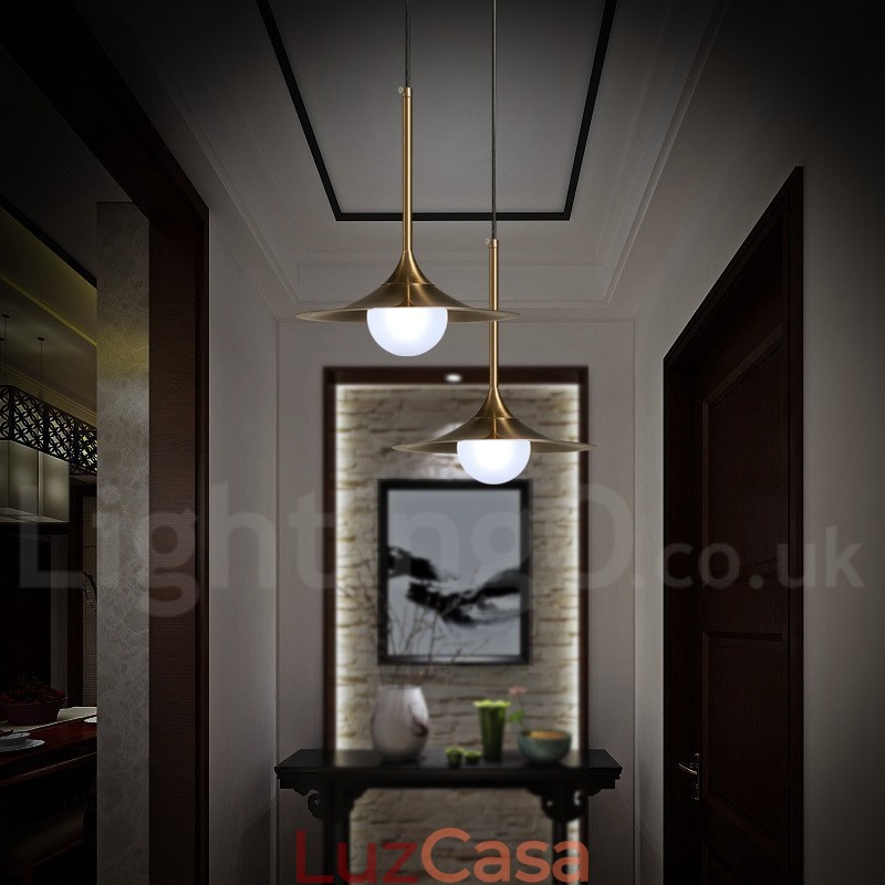 1 Luz Industrial Estilo Mini Estilo Dourado Acabamento Pintado Galvanizado Luminária Pendente com Sombra de Vidro