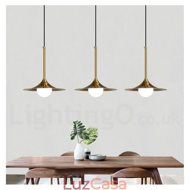1 Luz Industrial Estilo Mini Estilo Dourado Acabamento Pintado Galvanizado Luminária Pendente com Sombra de Vidro