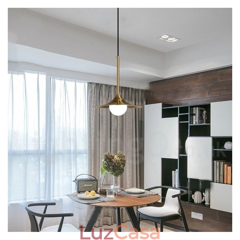 1 Luz Industrial Estilo Mini Estilo Dourado Acabamento Pintado Galvanizado Luminária Pendente com Sombra de Vidro