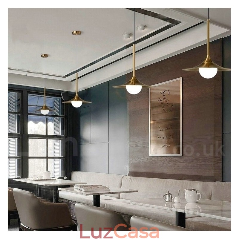 1 Luz Industrial Estilo Mini Estilo Dourado Acabamento Pintado Galvanizado Luminária Pendente com Sombra de Vidro