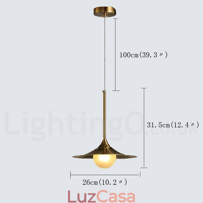 1 Luz Industrial Estilo Mini Estilo Dourado Acabamento Pintado Galvanizado Luminária Pendente com Sombra de Vidro