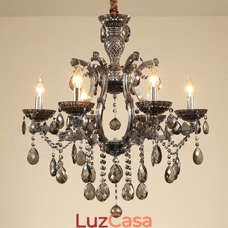 6 Lustre de Cristal Cinza Claro Vela