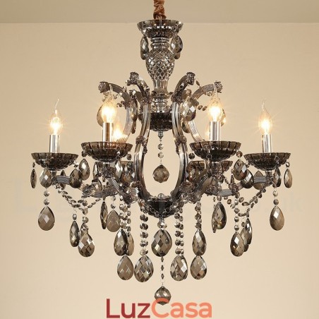 6 Lustre de Cristal Cinza Claro Vela 6 Lustre de Cristal Cinza Claro Vela