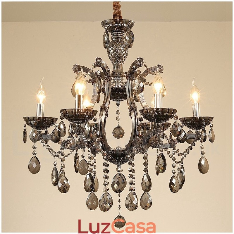 6 Lustre de Cristal Cinza Claro Vela