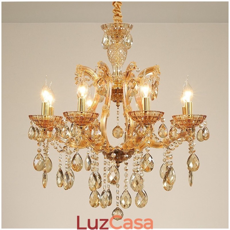 Lustre de cristal âmbar com 8 velas