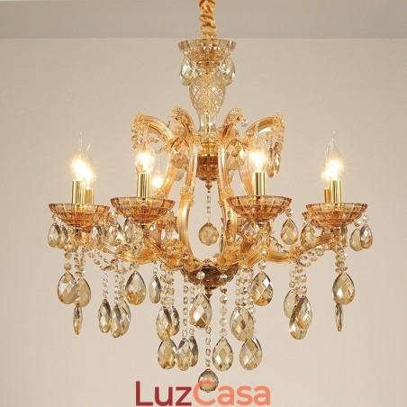 Lustre de cristal âmbar com 8 velas Lustre de cristal âmbar com 8 velas