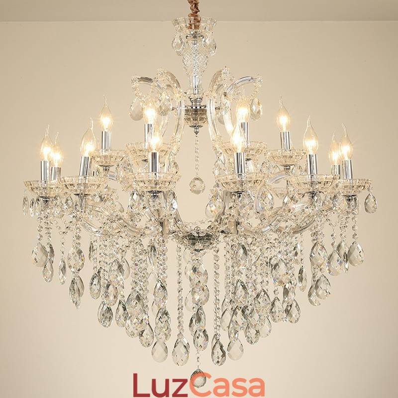 Lustre de cristal transparente com 18 (12+6) luzes