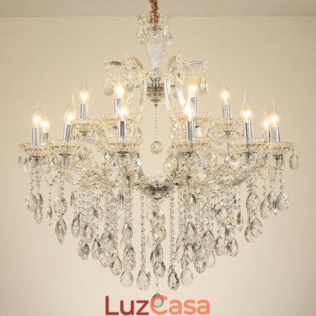 Lustre de cristal transparente com 18 (12+6) luzes Lustre de cristal transparente com 18 (12+6) luzes