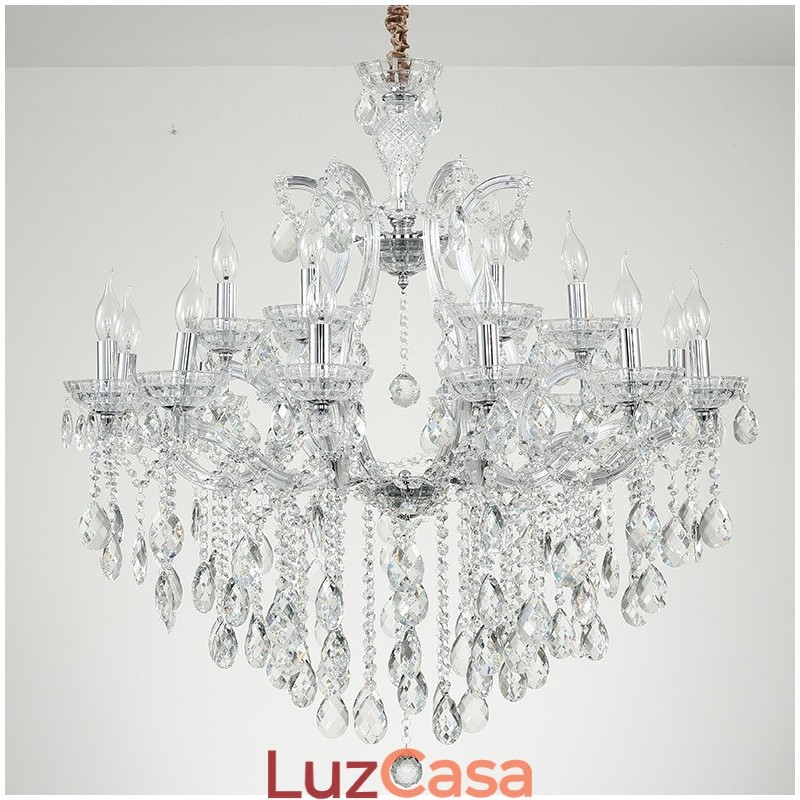 Lustre de cristal transparente com 18 (12+6) luzes