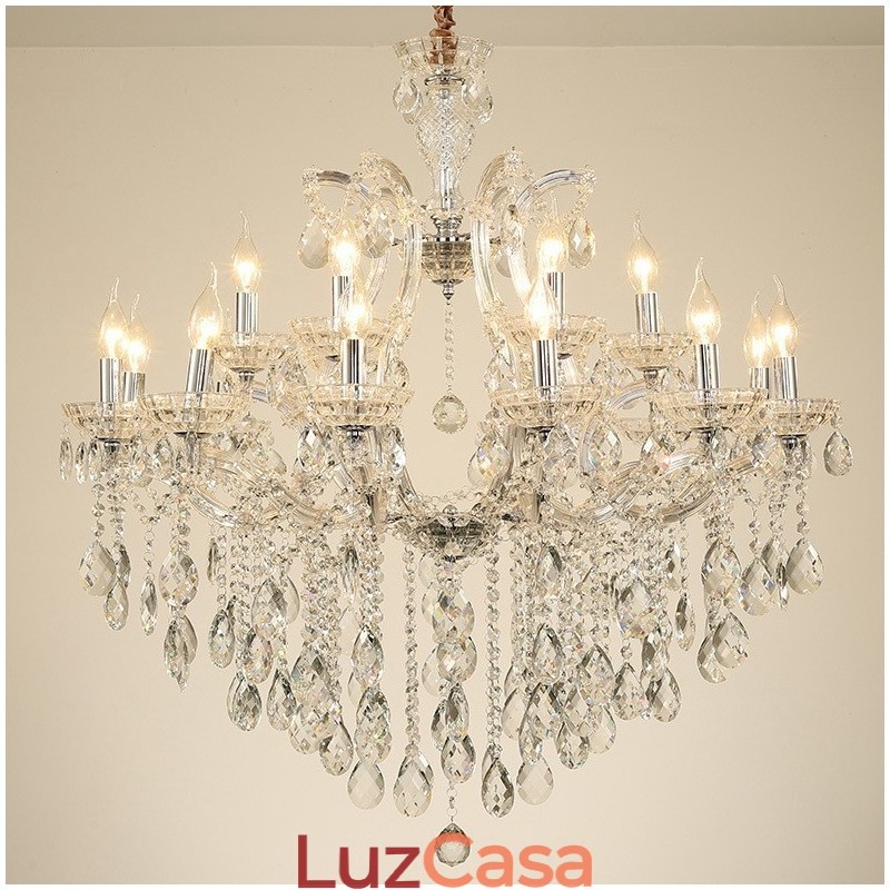 Lustre de cristal transparente com 18 (12+6) luzes