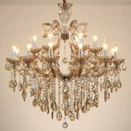 Lustre de cristal conhaque com 18 (12+6) luzes